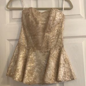 Julie Brown Gold strapless peplum shirt size 2